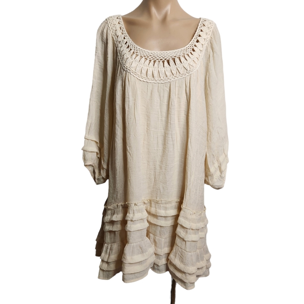 Entro Crochet Boho Hippie Summer Dress Size Large Ivory